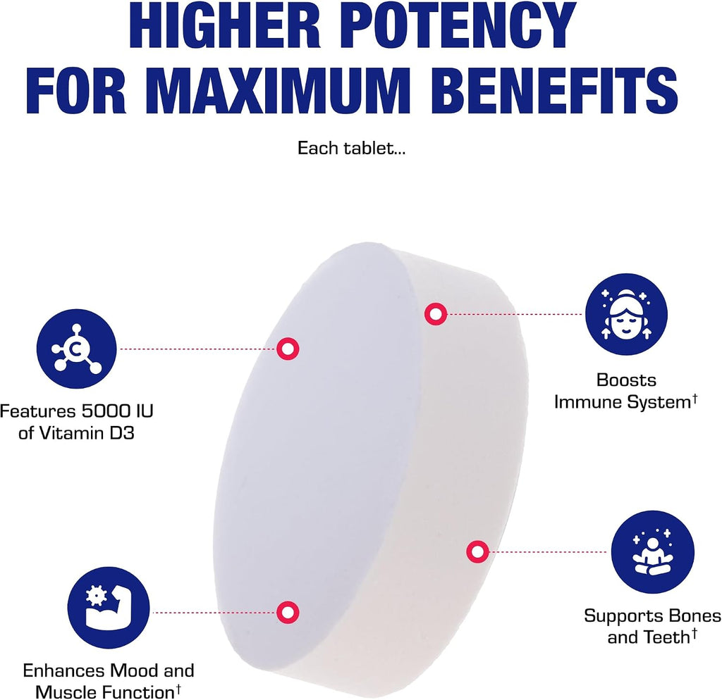 High Strength Vitamin D3 5000 IU - Clinical Formula Vitamin D Supplement for Men and Women for Bone Teeth Muscle Mood and Immune Support - High Absorption Vegetarian Microtabs (60 Day Supply)