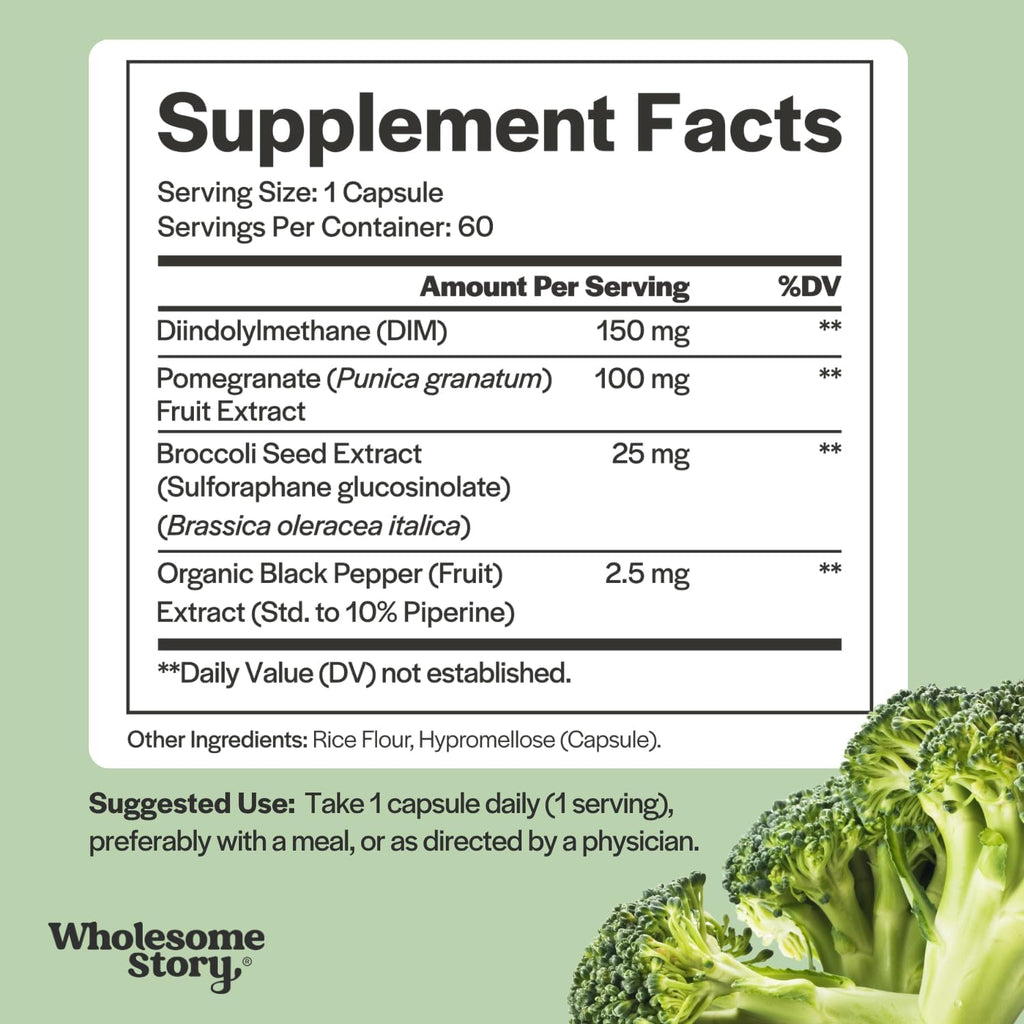 DIM Supplement Women | DIM SGS | Pomegranate, Broccoli and Black Pepper Blend | Estrogen & Hormone Balance for Women | Cell and Tissue Health | 60-Day Supply | Clean Label Project Certified