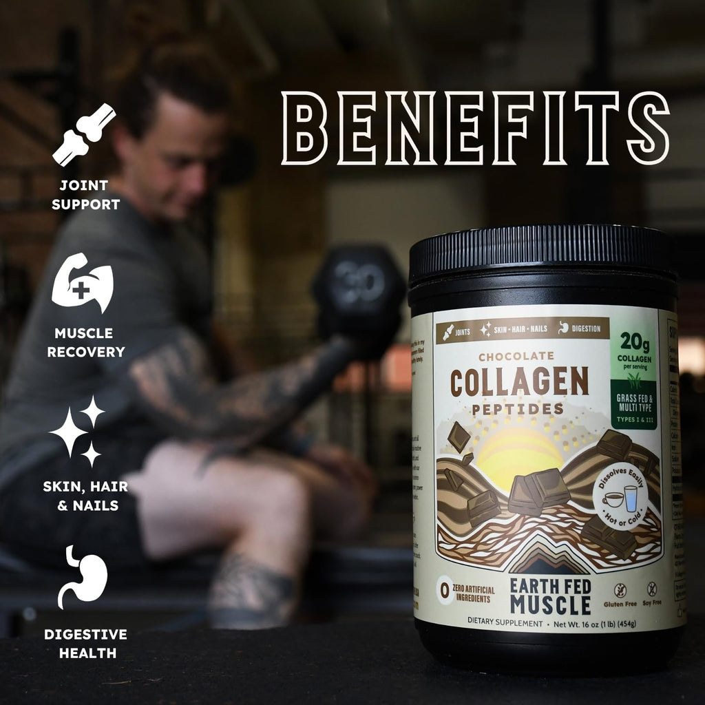 Earth Fed Muscle Collagen Peptides, Unflavored, 23 Servings | Third-Party Certified, 20g Protein, Grass Fed, Non-GMO, Hormone Free, Gluten Free, Multi-Type