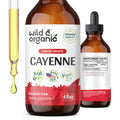 Wild & Organic Cayenne Pepper Drops - Antioxidant & Digestive Support - Capsaicin Supplements - Fast Absorbing Liquid Cayenne Pepper Extract Tincture - No Spicy Aftertaste, Alcohol-Free - 4 fl oz