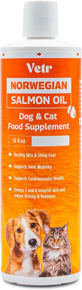 Vetr Norwegian Salmon Oil for Dogs & Cats, 16.9 oz Squeeze Bottle - Pure Wild-Caught Omega-3 Fish Oil Liquid Supplement - Supports Healthy Skin & Shiny Coat