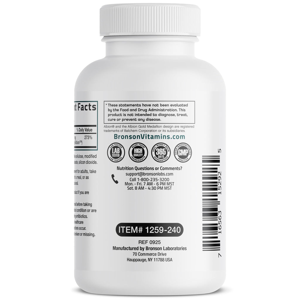 Bronson Zinc Glycinate 30mg Chelated Superior Absorption 100% Chelated Formula Non-GMO, 120 Vegetarian Capsules