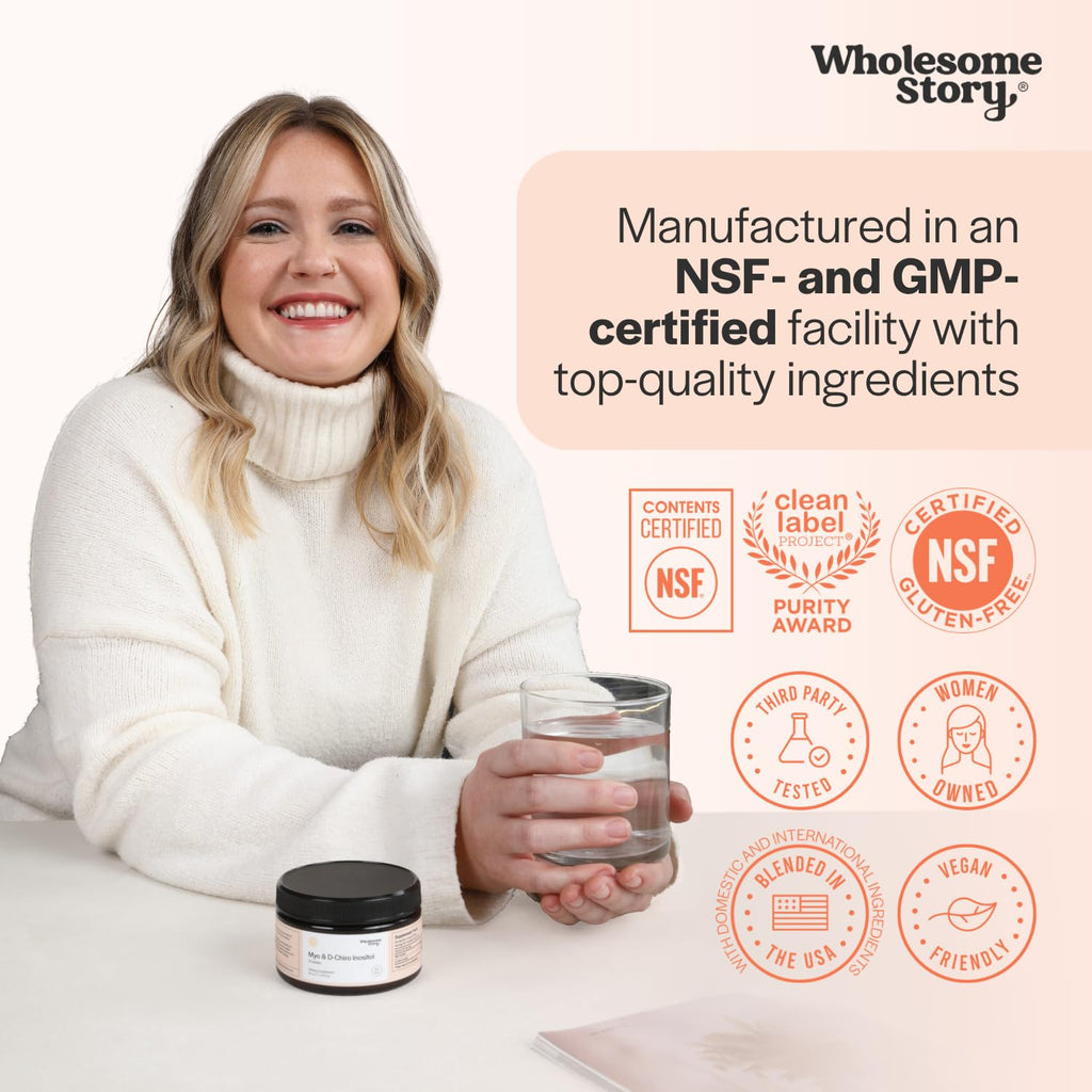 Wholesome Story Myo-Inositol & D-Chiro Inositol Supplement for Women | Fertility Supplements for Hormonal Balance & Ovarian Health Support | Myoinositol | Ideal 40:1 Ratio | 30 Servings