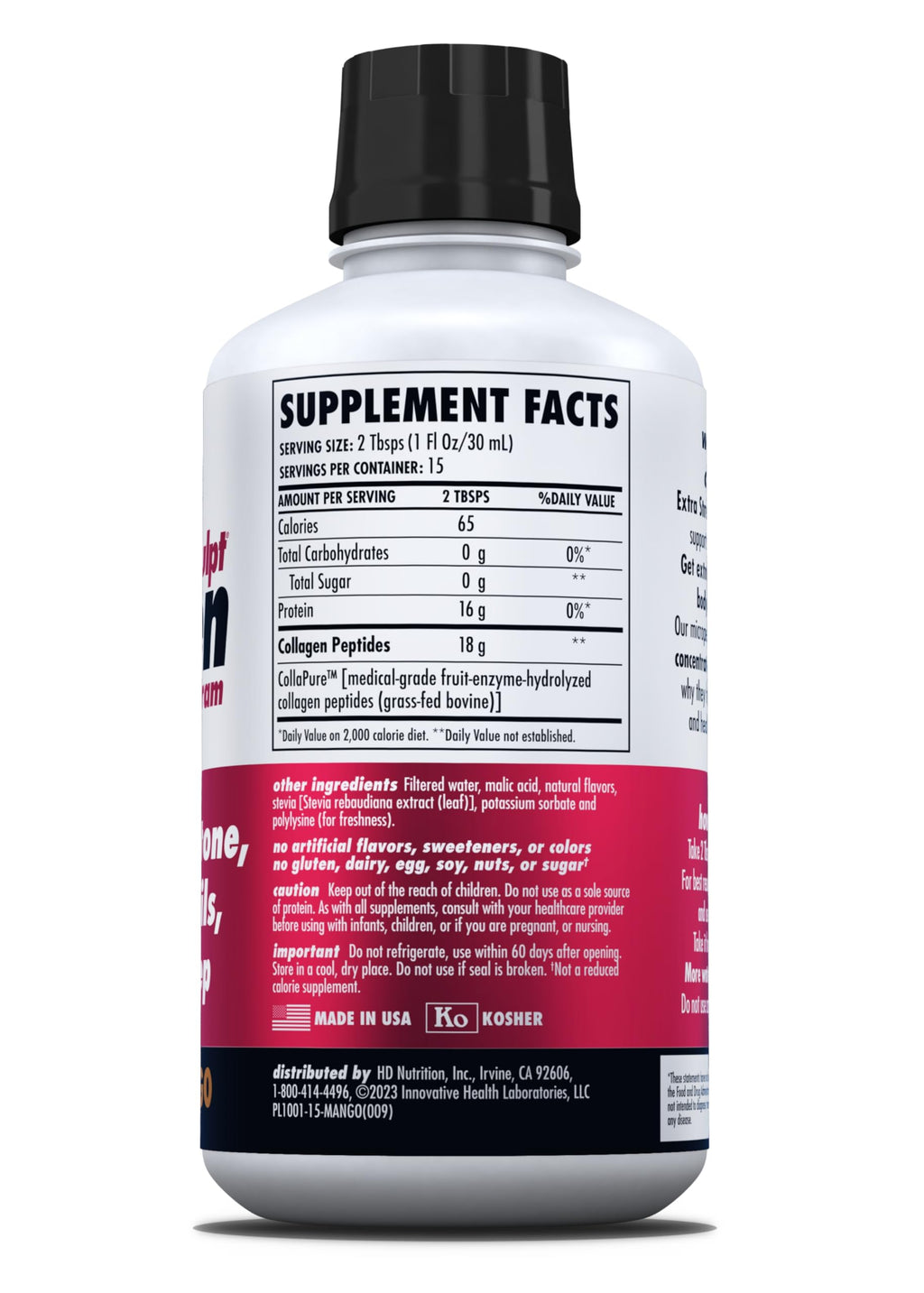 HEALTH DIRECT AminoSculpt Sugar-Free Liquid Collagen, Tart Cherry, 30 oz | High-Potency Collagen for Men & Women. Supports Hair, Skin, Nails & Joints. Medical-Grade, No Mixing, Non-GMO & Grass-Fed