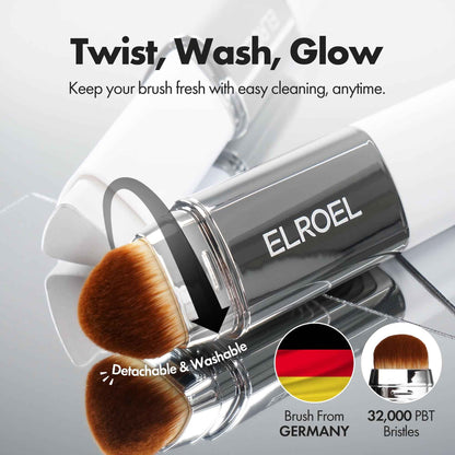 ELROEL Blanc Cover Cream Stick V White - Korean Color-Changing Foundation Stick with Volufiline - Medium to Full Coverage Dewy Finish Base Makeup - Dual-Ended with Detachable Brush (201 Light)