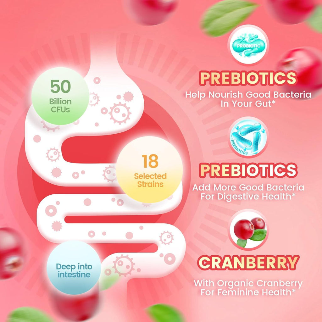 VivoNu Probiotics for Women, Women Probiotic Gummies, 500 Million CFUs, Fiber | Feminine Balance Gummies for Healthy Odour, Digestive Support and Gut Health + Vitamin C for Immune Support - 60 Gummies