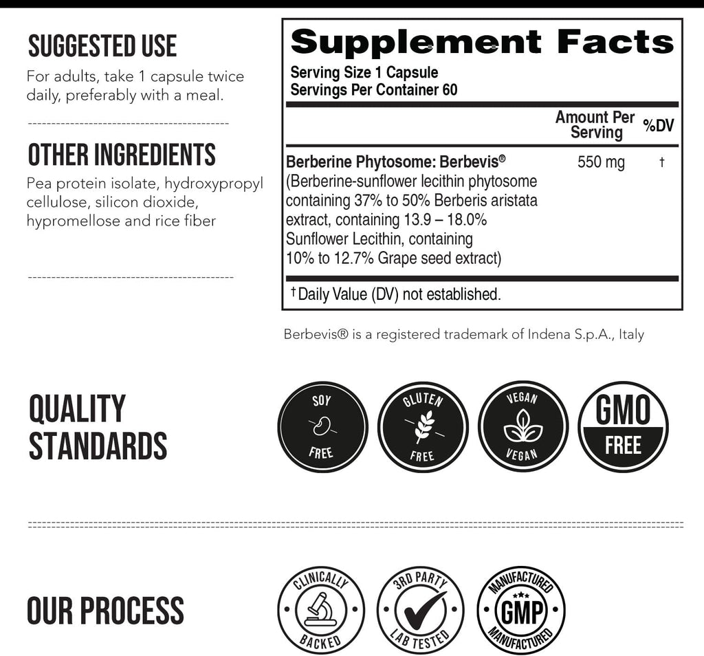 SoActive Berberine 550mg: 9.6X Higher Absorption, Clinically Studied, Optimized Phytosome | Supports Metabolism & AMPK Activation | Non-GMO, Soy-Free | Clinically Validated Dose | 60 Servings