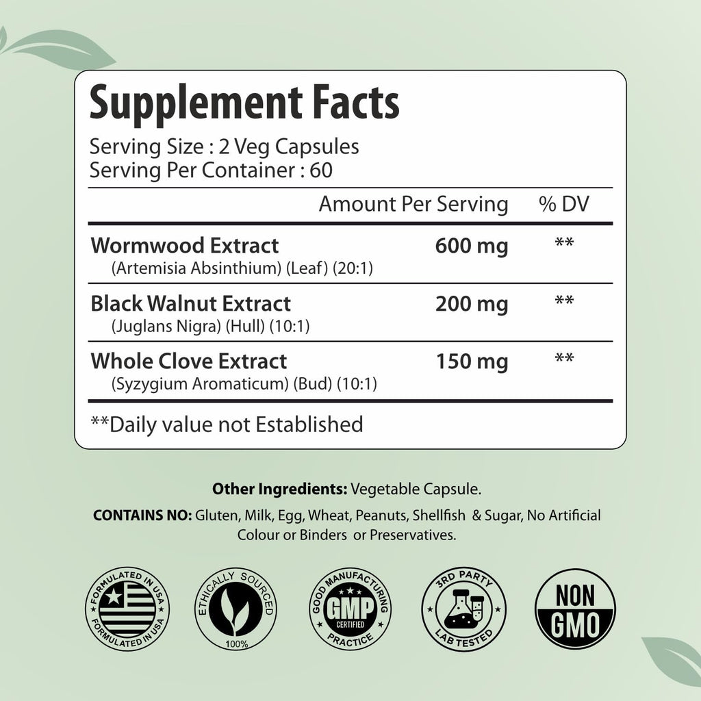 Wormwood Complex with Black Walnut & Clove, 3-in-1 Herbal Blend, Sweet Wormwood Extract Capsules, 120 Vegan Capsules, 2 Month Supply, Non-GMO & Gluten Free Supplement