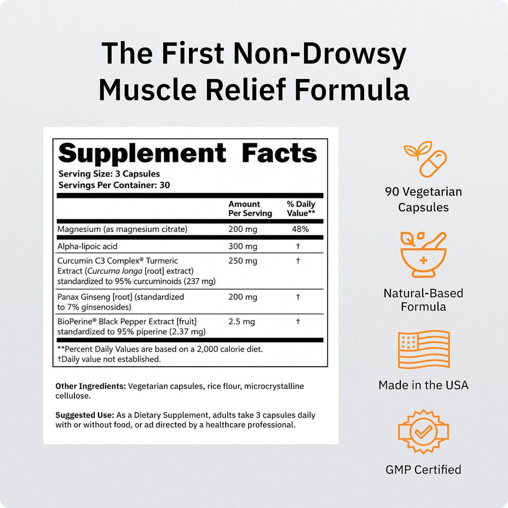SaltWrap Mag 3D Daytime Non-Drowsy Leg Cramp & Muscle Relief, 90 Caps | Made in USA GMP Facility, Alpha Lipoic Acid with Turmeric Curcumin C3 and BioPerine for Nerve Health and Circulation