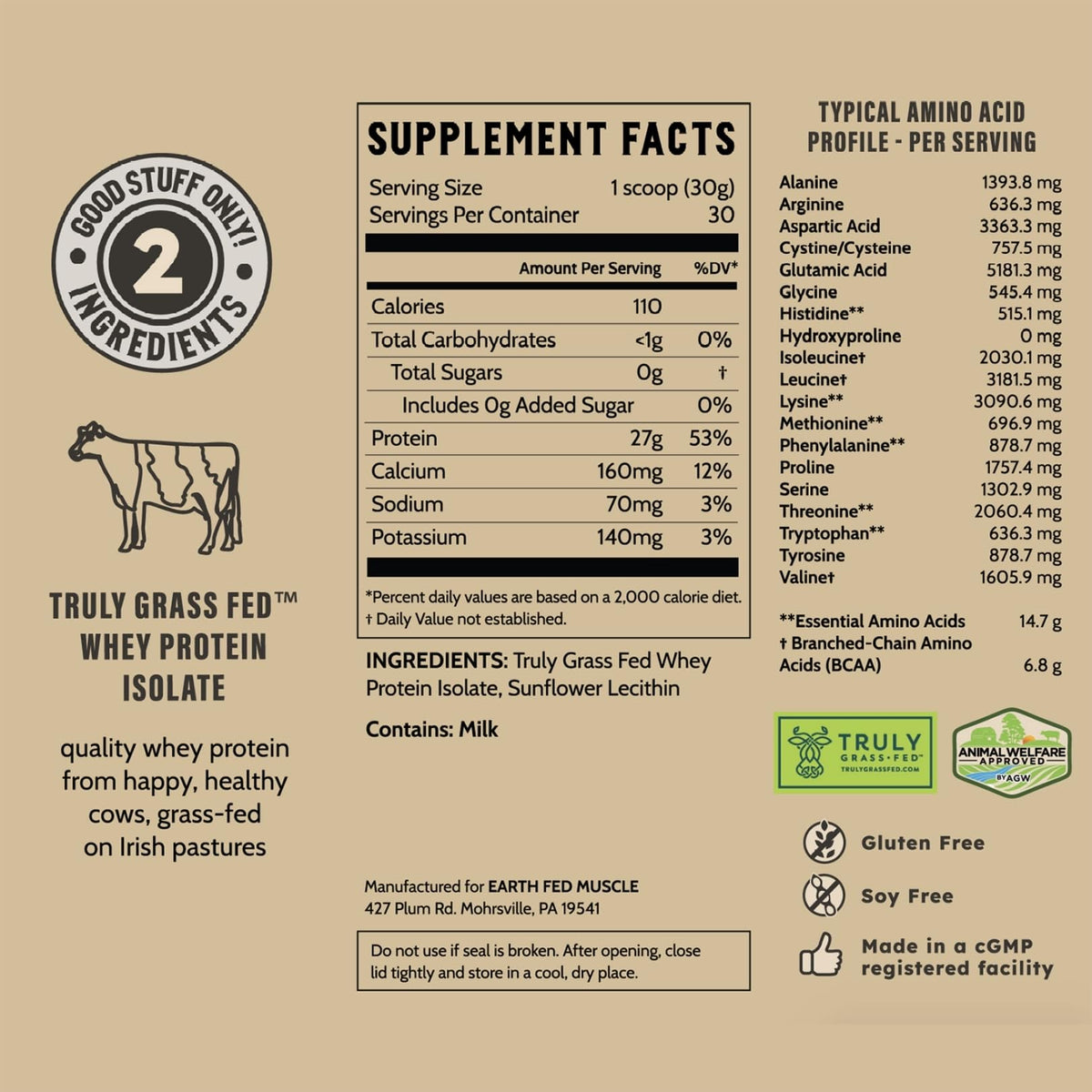 Earth Fed Muscle Whey Back Vanilla Irish Grass Fed Whey Protein Isolate | 25g protein per scoop, Third-Party Certified. Smooth vanilla, zero artificial sweeteners. Cold-processed in Ireland.