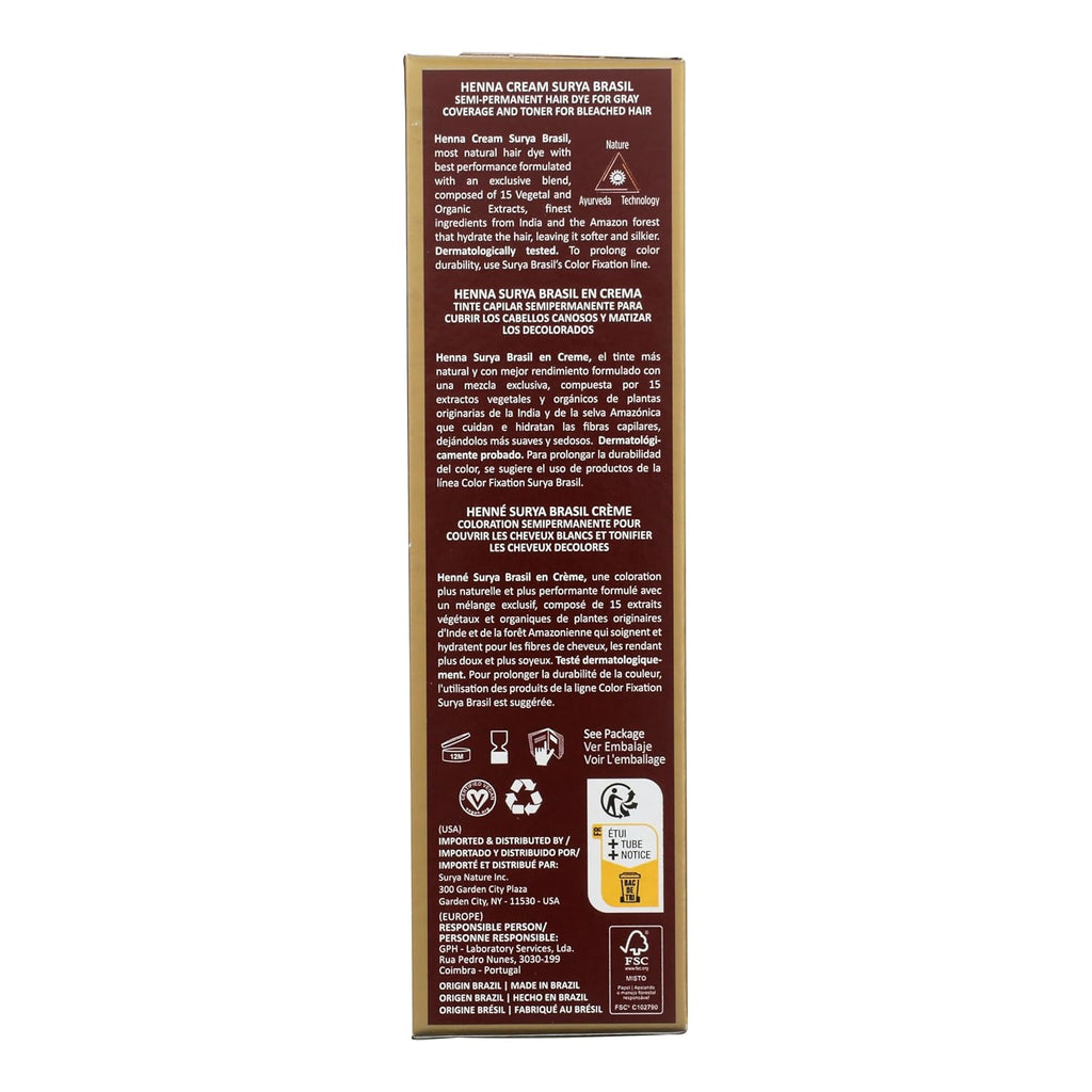 Surya Brasil Products Henna Cream, Mahogany, 2.37 Fluid Ounce