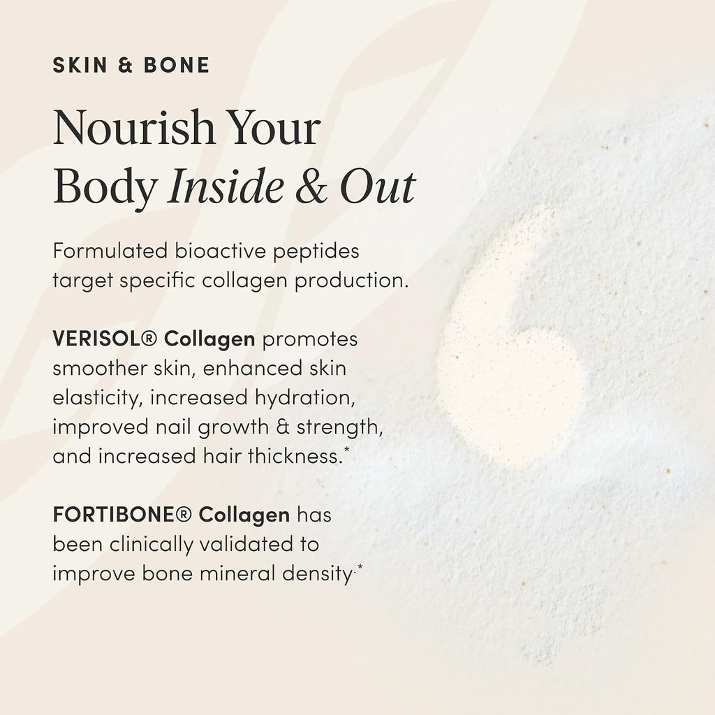The 'Pause Life Skin & Bone Collagen Peptides + Hyaluronic Acid, 12 OZ | Verisol & Fortibone collagen peptides with hyaluronic acid & vitamin C. Gluten free. Supports skin, nails & hair health