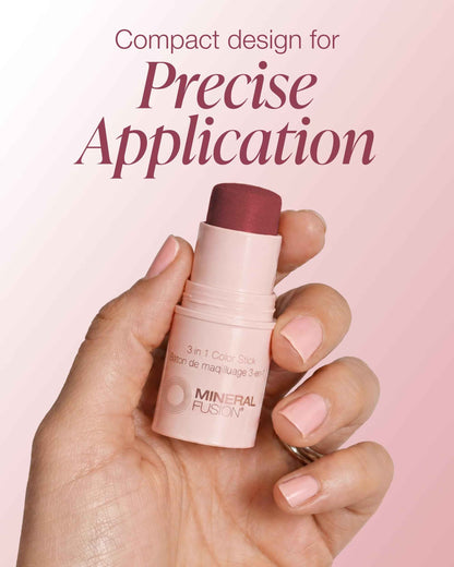 Mineral Fusion 3-in-1 Color Stick - Hydrating Tinted Cream Blush for Cheeks, Lip and Eye - Natural Multi Use Makeup (Berry Glow)