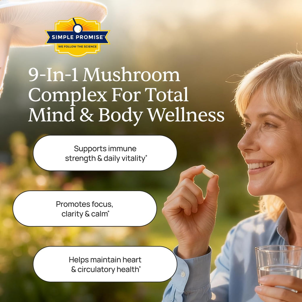 Cholibrium - 9-in-1 Mushroom Complex for Immunity - Lion's Mane and Reishi | 9-Mushroom Complex, Immune and Focus Support, Cordyceps and Shiitake, Simple 2-Capsule Routine, Vegan, 1,330mg