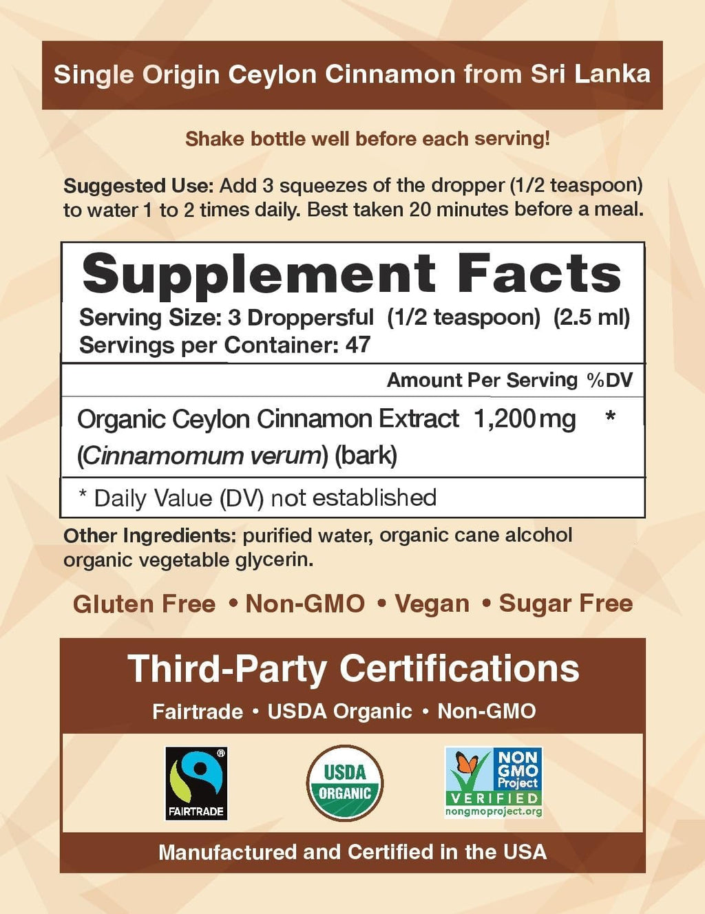 CinnaGold™ Organic Ceylon Cinnamon Liquid Extract Supplement - 4 oz | Superior Absorption & Bioavailability, USDA Certified Tincture, Non-GMO, Gluten Free, Sugar Free, Made in the USA (GMP)