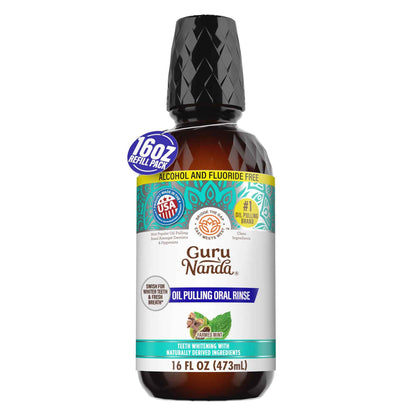 GuruNanda Farmed Mint Oil Pulling Mouthwash for Complete Oral Hygiene, 7 Essential Oils & Vitamins for Happy Teeth & Gums