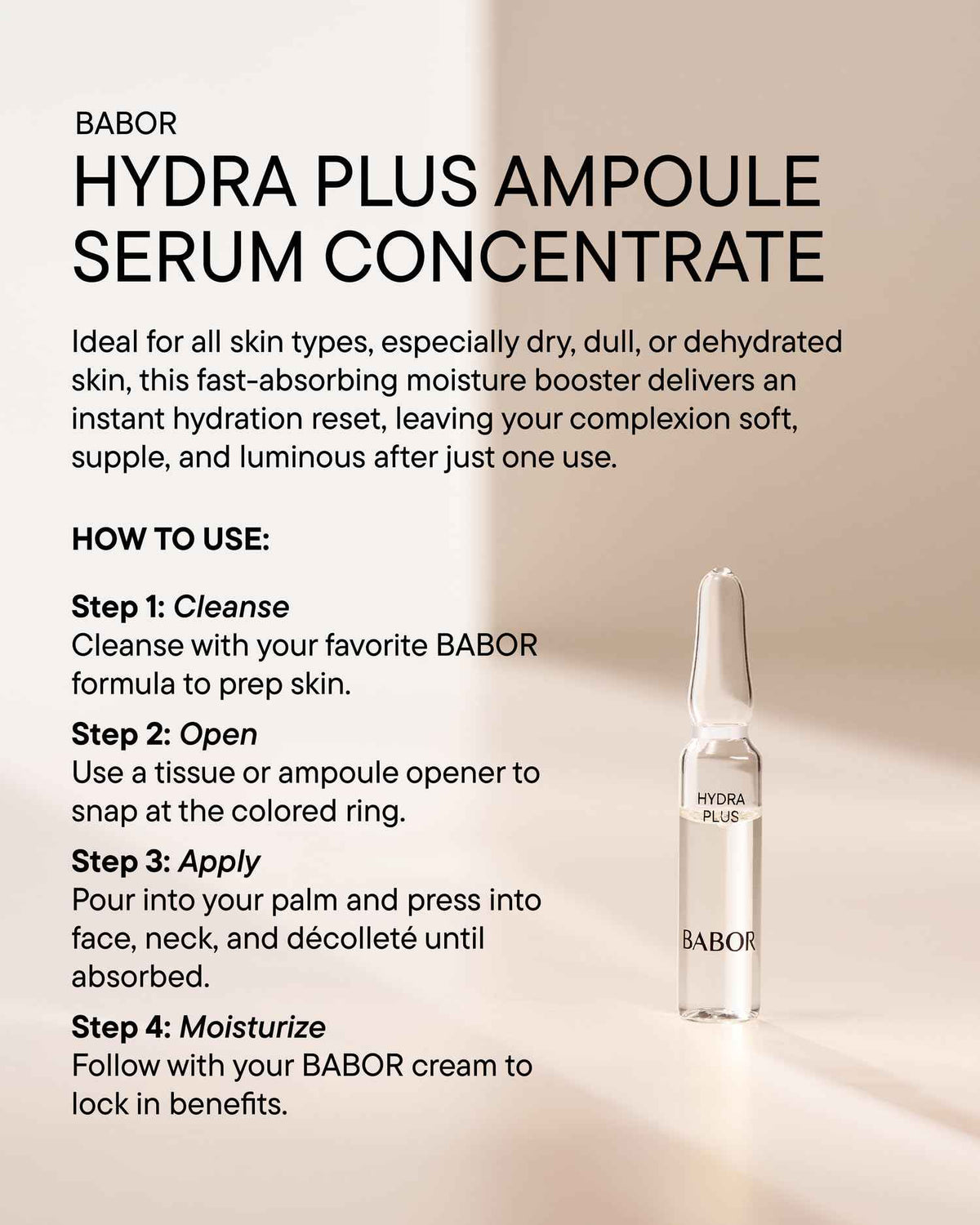 BABOR Hydra Plus Ampoule Concentrate, Moisturizing Skincare Capsule, Hyaluronic Acid Serum, Deeply Nourish to Plump and Smooth Skin,