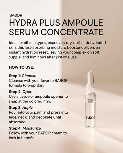 BABOR Hydra Plus Ampoule Concentrate, Moisturizing Skincare Capsule, Hyaluronic Acid Serum, Deeply Nourish to Plump and Smooth Skin,