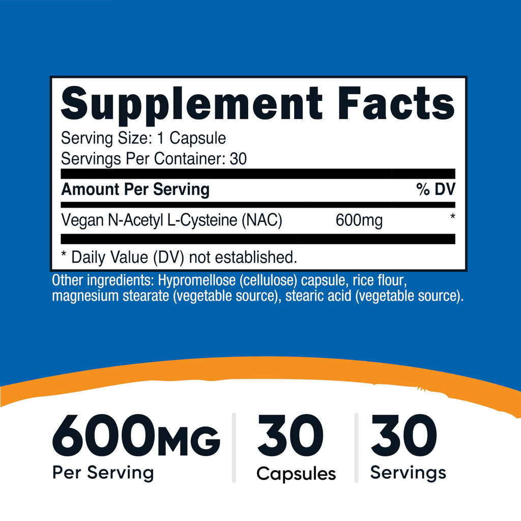 Nutricost N-Acetyl L-Cysteine (NAC) 600mg, 180 Capsules | GMO-Free And Gluten Free