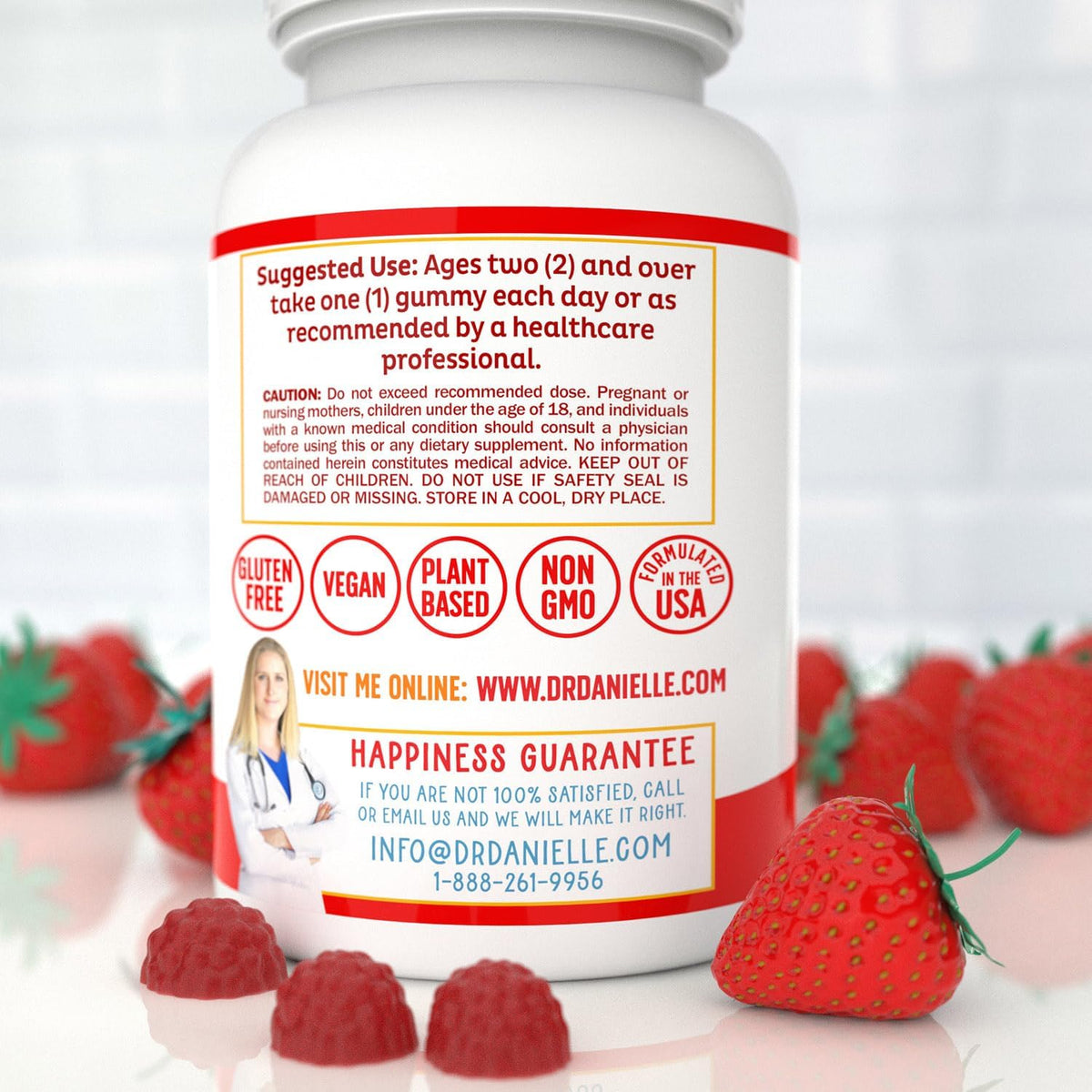 Vitamin D3, B12 Gummies by Dr. Danielle, Vegan Daily Supplement for Adults & Kids, Non-GMO, Vitamin D3 1000 IU & 250 mcg Vitamin B12, 2 Month Supply (60 Gummies)