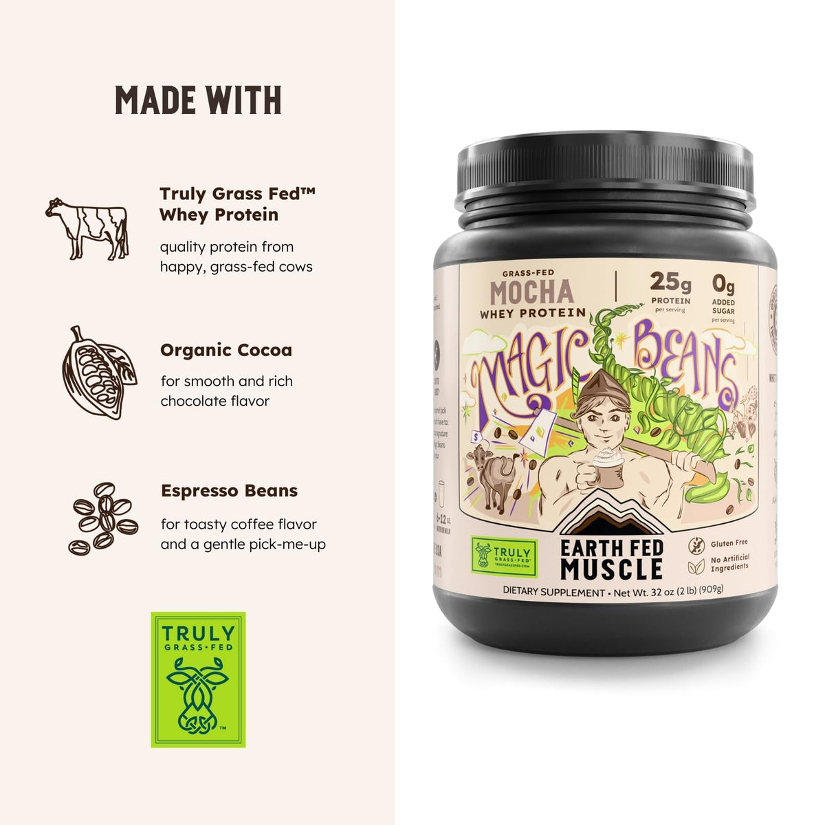 Earth Fed Muscle Whey Back Vanilla Irish Grass Fed Whey Protein Isolate | 25g protein per scoop, Third-Party Certified. Smooth vanilla, zero artificial sweeteners. Cold-processed in Ireland.