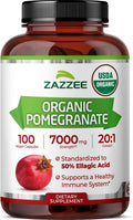 Zazzee USDA Organic Pomegranate 20:1 Extract, 50% Ellagic Acid 100 Capsules | Vegan, 3+ Month Supply, Punica Granatum, Antioxidant, Immune & Polyphenol Support, All-Natural, Non-GMO, Made in the USA