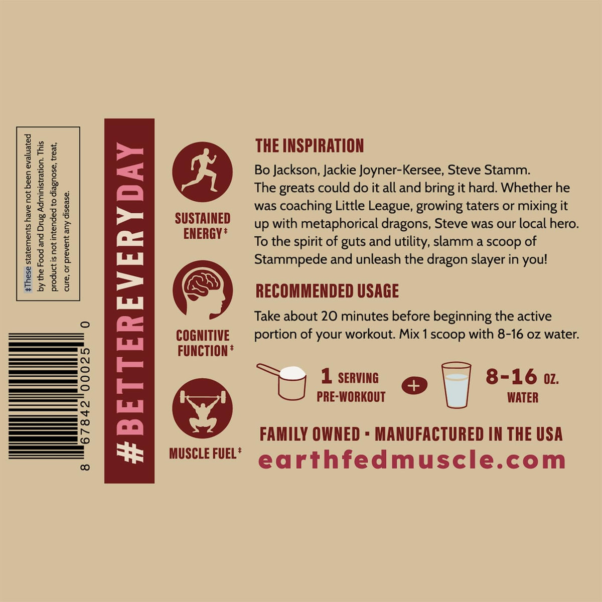 Earth Fed Muscle Stammpede Lemonade Pre Workout, Third-Party Certified. 250mg Caffeine, Lemonade - 5g Beta Alanine, Citrulline Malate, Taurine - Soy Free, Gluten Free - 16 oz, 26 Servings | Third-Party Certified, 250mg Caffeine, 5g Beta Alanine, Citrullin