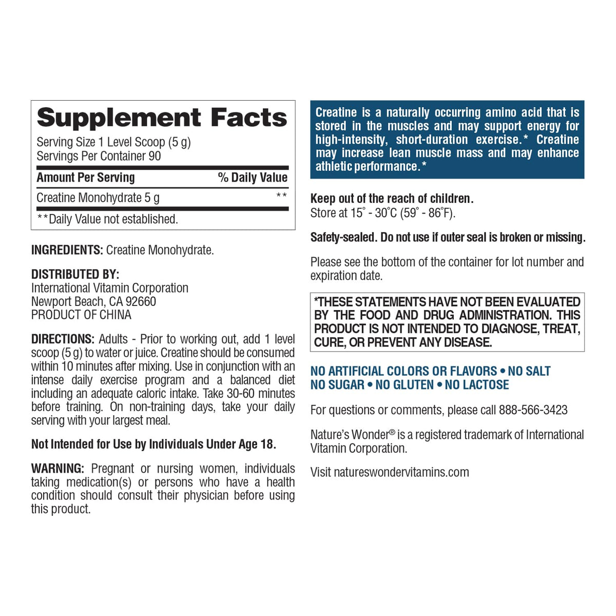 Nature's Wonder Micronized Creatine Monohydrate Powder 5g, Muscle Health, Muscle Energy Production, No Lactose, 5g of Micronized creatine Powder per Serving, 450G, 90 Servings