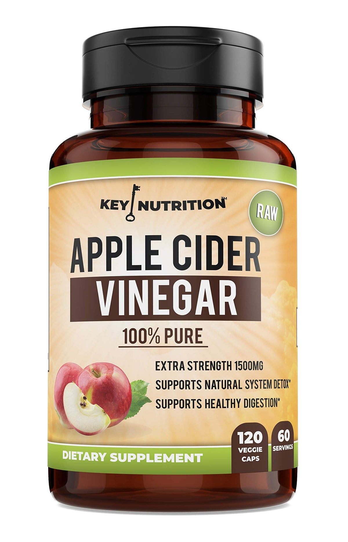 Key Nutrition Apple Cider Vinegar 1500mg, 100% Organic, Pure & Raw - Healthy Digestion & Detox Support - 60 Day Supply
