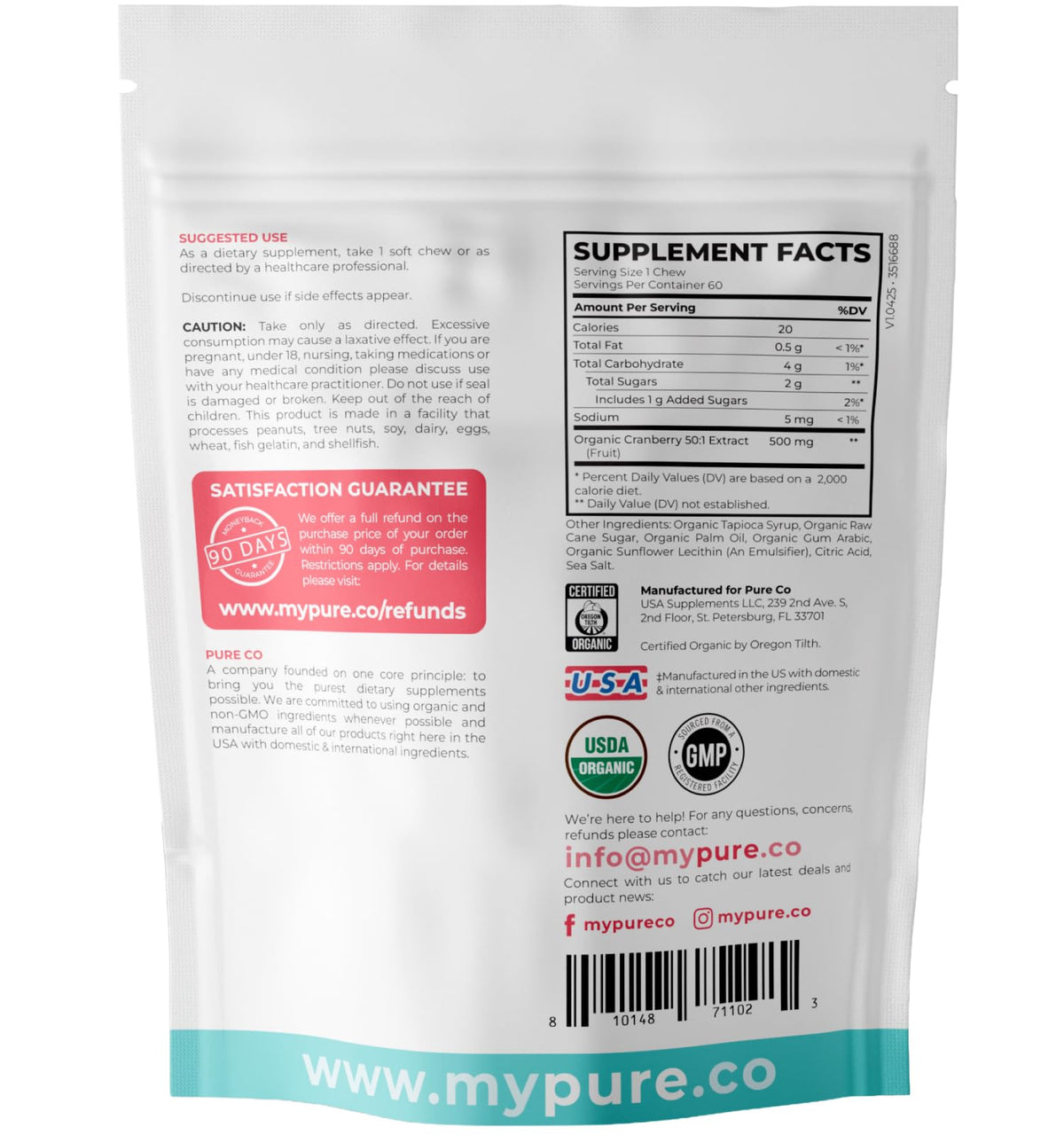 Organic Cranberry Pills - Vegan Supplement for Urinary Tract Health & Kidney Cleanse - Cranberry Pills for Women 500mg 50:1 Cranberry Concentrate Per Serving - Urinary Tract Support - 60 Capsules