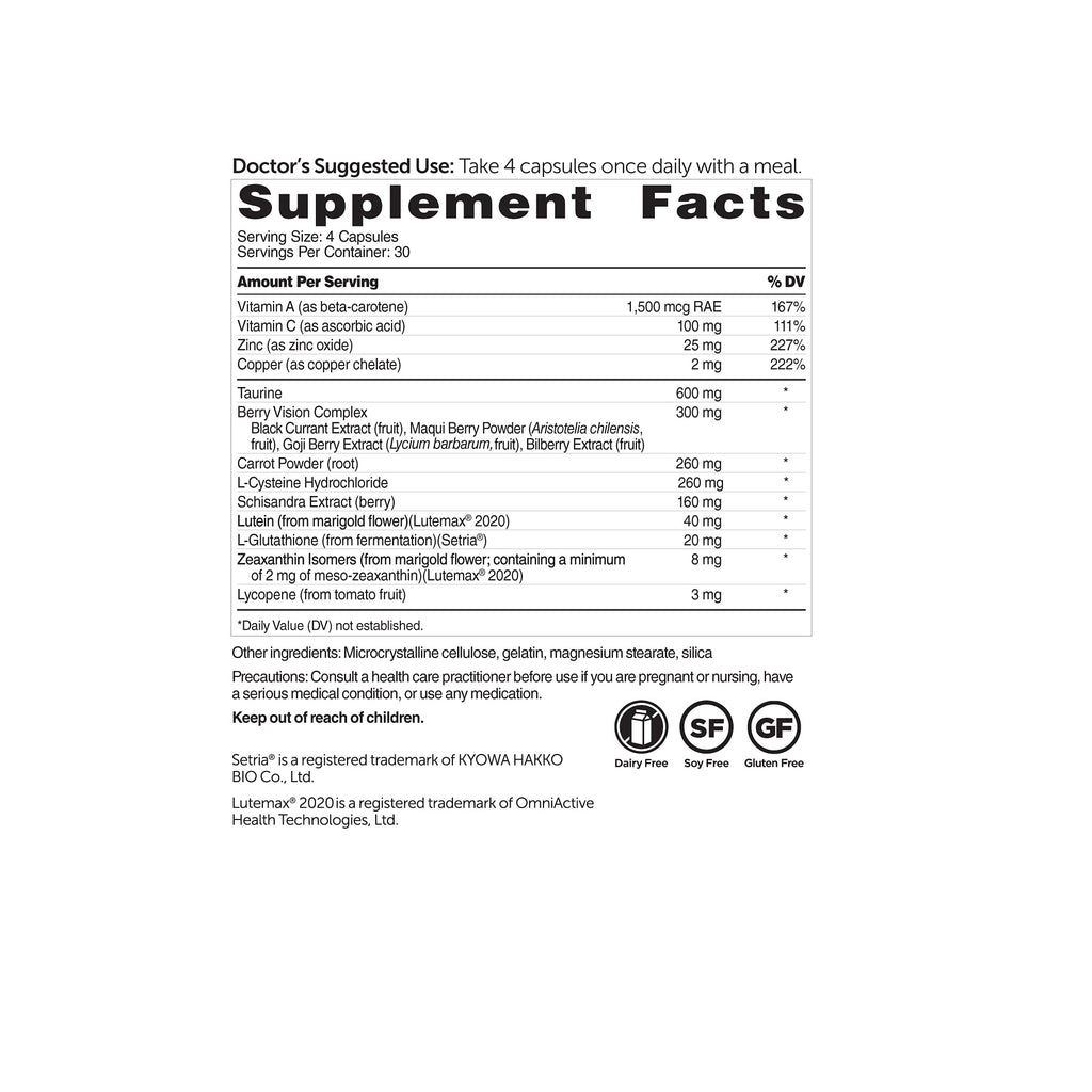 Dr. Whitaker's Vision Essentials Gold - Eye Health Supplement with 40 mg of Lutein Plus, Zeaxanthin & Taurine - Supports Macular Health and Shields Eyes Against Blue Light Exposure (120 Capsules)