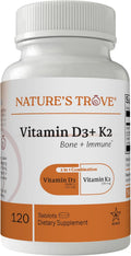 Nature's Trove Vitamin D3 5000 IU Plus K2 100mcg for Bone Health & Immune Support - 120 Tablets - 2-in-1 Formula