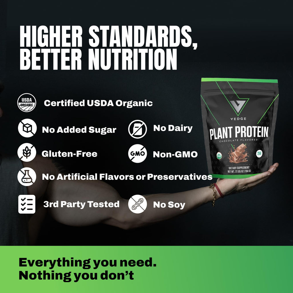 VEDGE Vanilla Protein Powder, USDA Organic Plant Based, 20 Servings | Plant Based Protein Powder, From Pea, Pumpkin, And Sunflower With Smooth Texture For Shakes, Smoothies, Vegan, And Baking