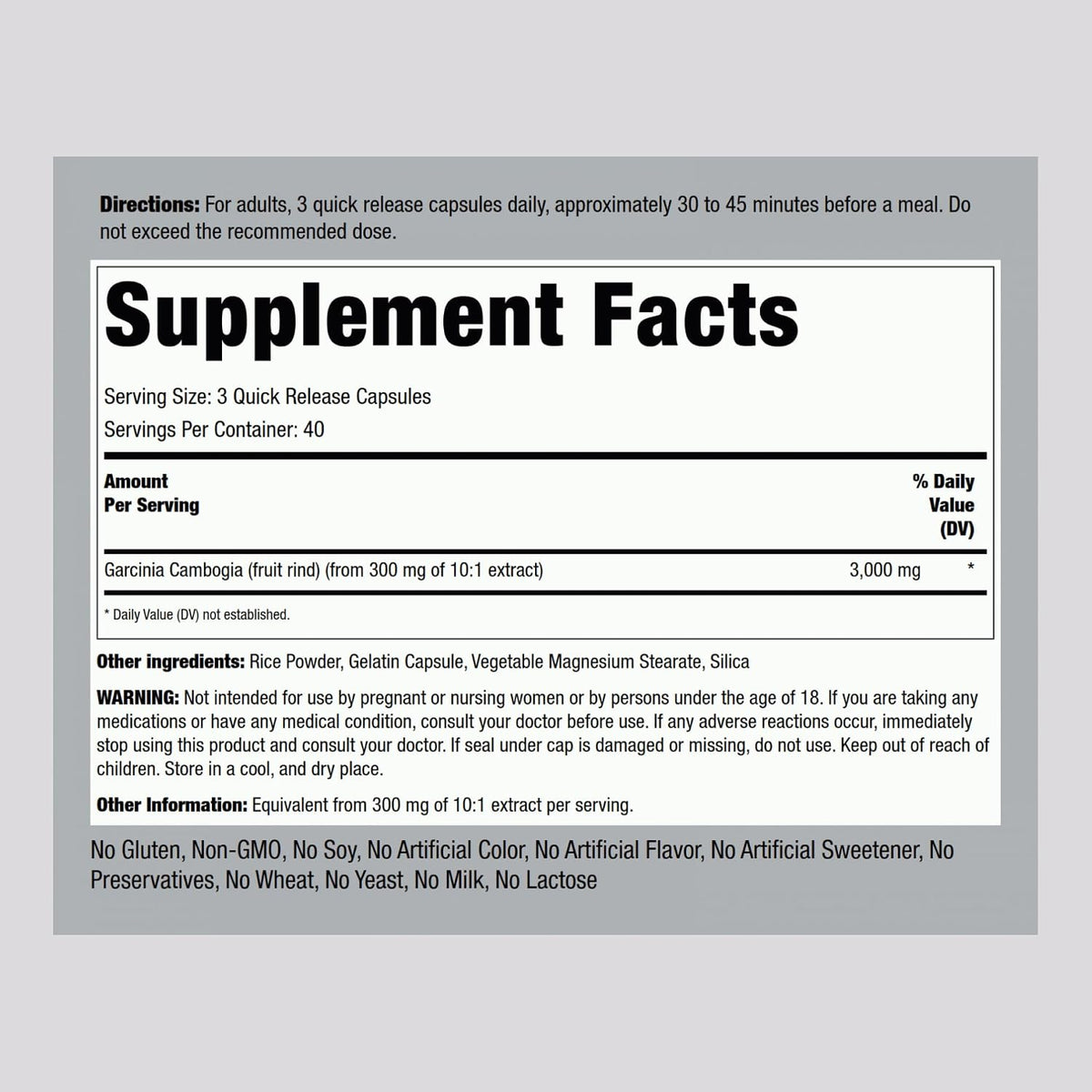 Piping Rock Garcinia Cambogia Extract Capsules | 120 Count | Concentrated Pills | Non-GMO, Gluten Free Supplement