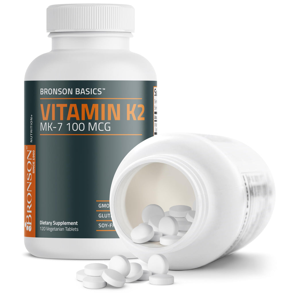 Bronson Vitamin K2 MK-7 100 MCG, K2 as MK7 Menaquinone, Bone Support Non-GMO, 120 Tablets