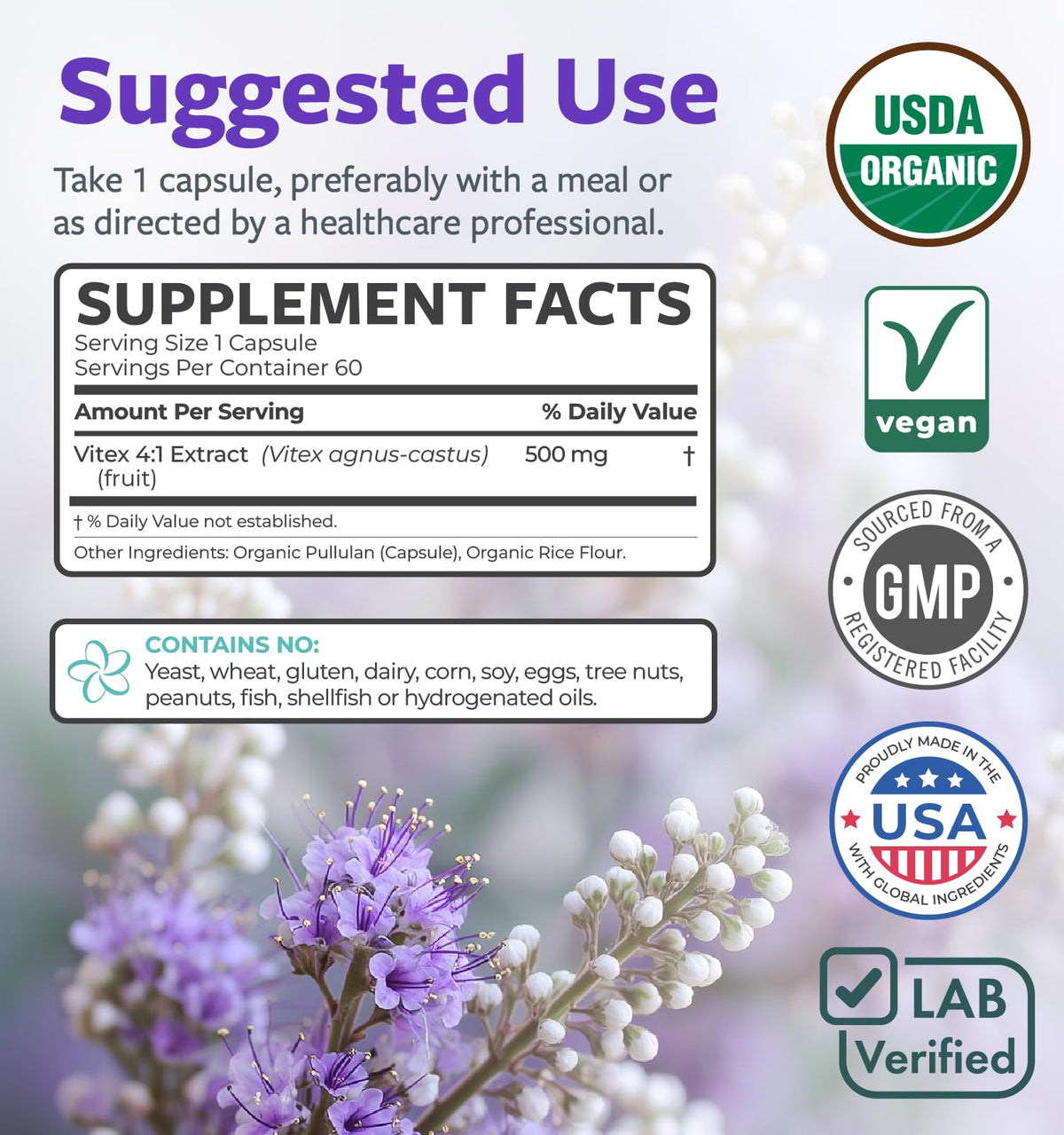 Organic Vitex Chasteberry Supplement for Women - High Strength Chaste Tree Berry Extract Supports Hormone Balance for Women from PMS to Menopause - Filler Free Vegan & Non-GMO (2 Month Supply)