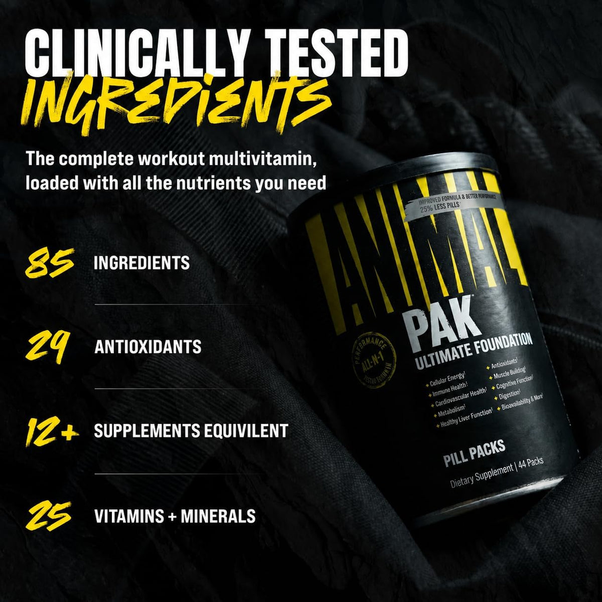 Animal Pak Multivitamin Supplement for Men & Women | 44 All-in-1 Pill Packs | 85 Nutrients | Daily Vitamins B, C, D & Zinc | Strength, Recovery, Energy, Liver, Metabolism, Immunity & Gut Health Support