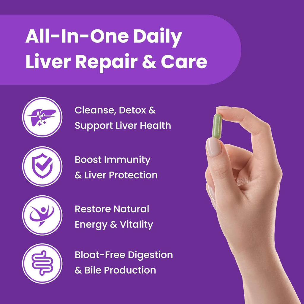 NutraChamps Liver Cleanse Detox & Repair Formula, 20+ Herbs: Milk Thistle Extract with Silymarin, Artichoke, Dandelion, Chicory Root Powder, Liver Support Pills Supplement, 60 Capsules