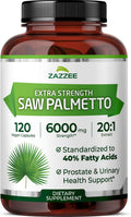 Zazzee Extra Strength Saw Palmetto 20:1 Extract, 40% Fatty Acids, 120 Vegan Capsules, 4 Month Supply, Serenoa Repens, Daily Wellness & Men’s Health Support, Herbal Supplement, Non-GMO, Made in the USA