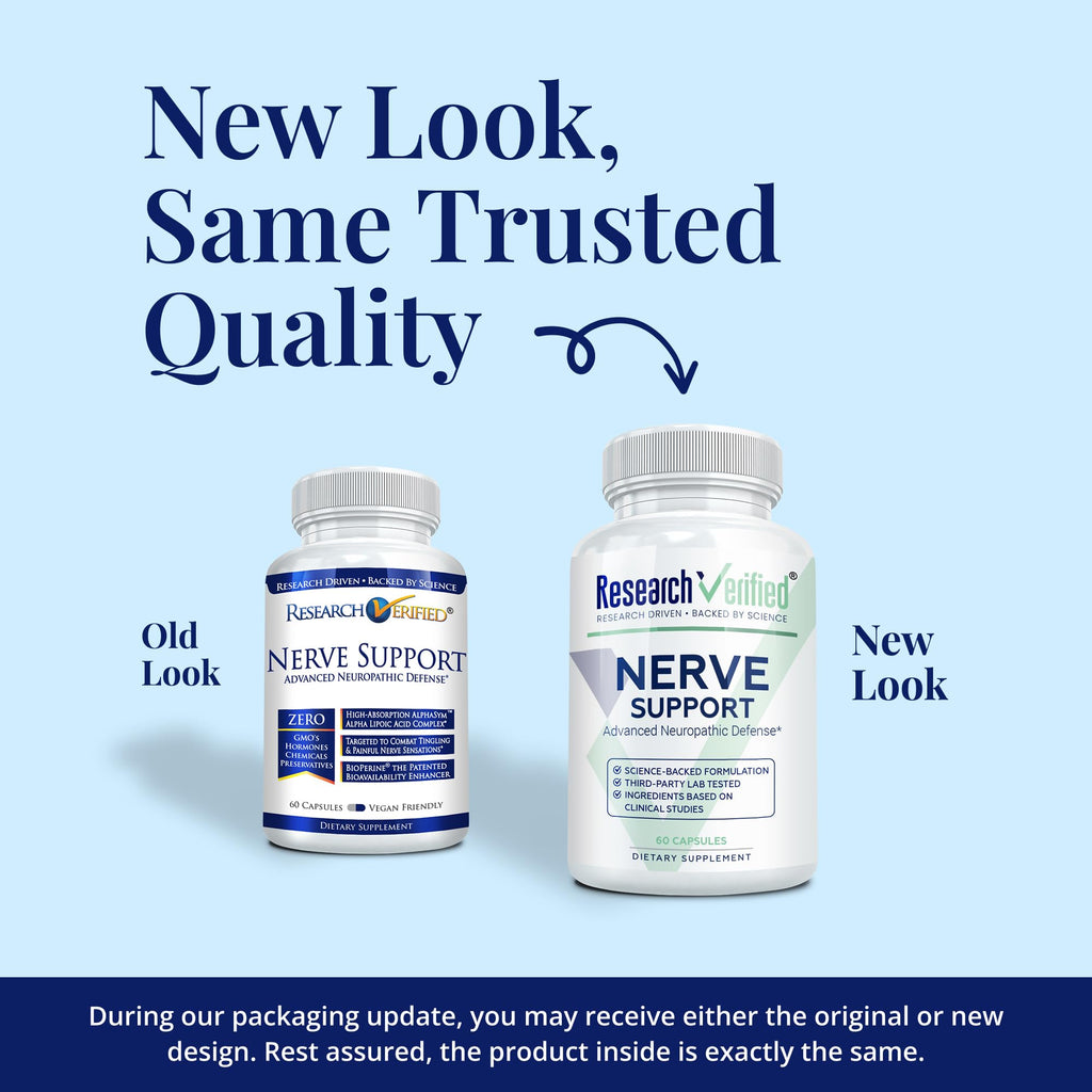 Research Verified Nerve Supplement - ALA, Magnesium, B Vitamins, Boswellia, Corydalis, BioPerine - Antioxidant & Nutritional Support - 60 Vegan Capsules - Pack of 3