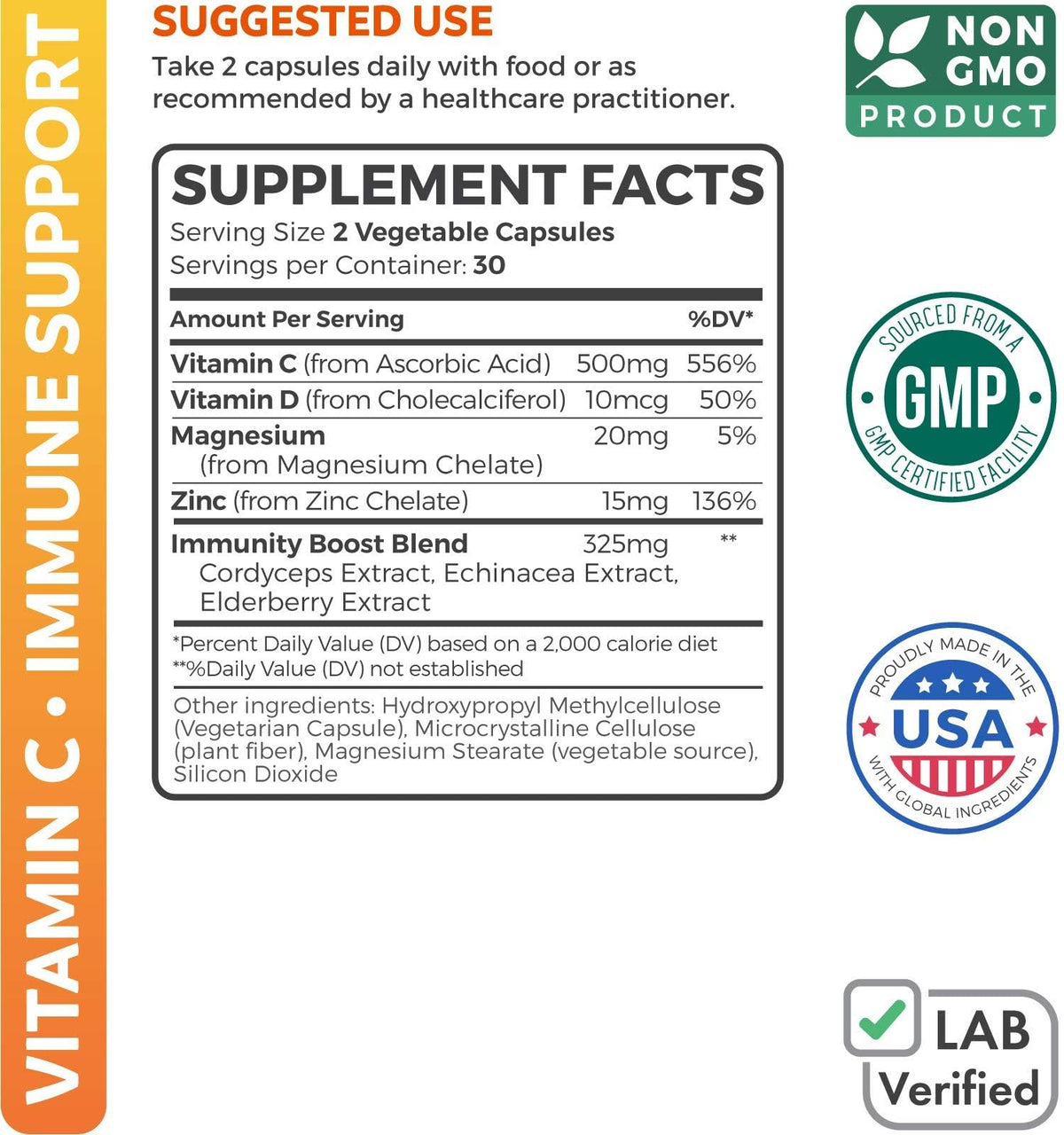 Vegan Vitamin C Gummies for Adults - Immune Support Gummies with Chewable Vitamin C 500mg per Serving for Daily and Seasonal Wellness - High Potency Non-GMO Formula - Orange Flavor (1 Month Supply)