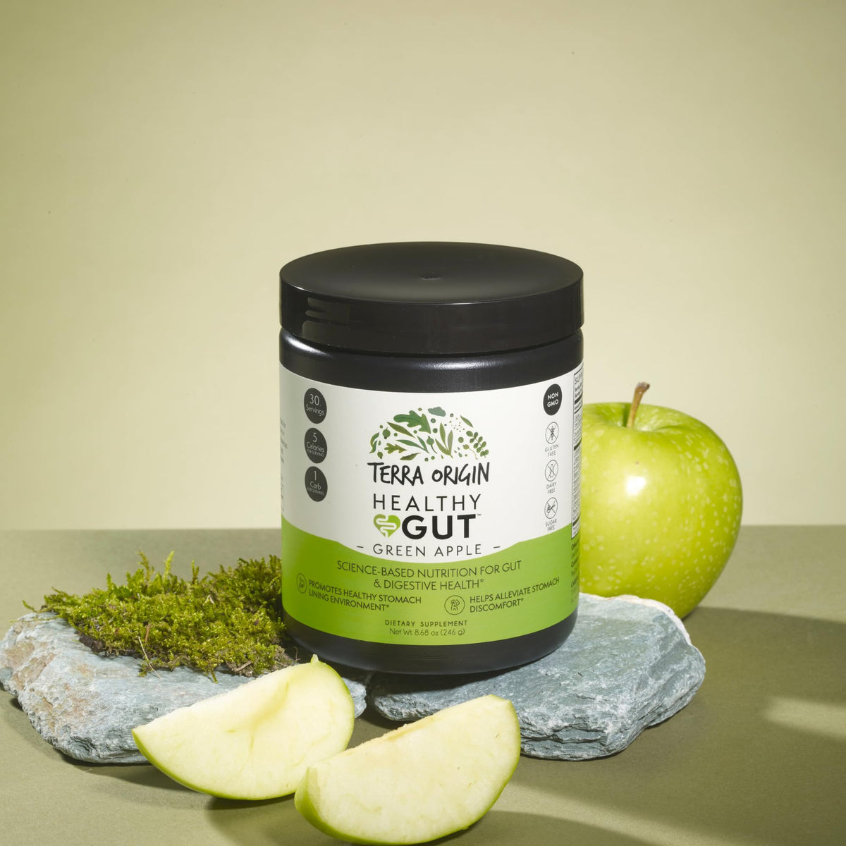 Healthy Gut Green Apple | 30-Servings with L-Glutamine, Zinc, Glucosamine, Slippery Elm Bark, Marshmallow Root and More!