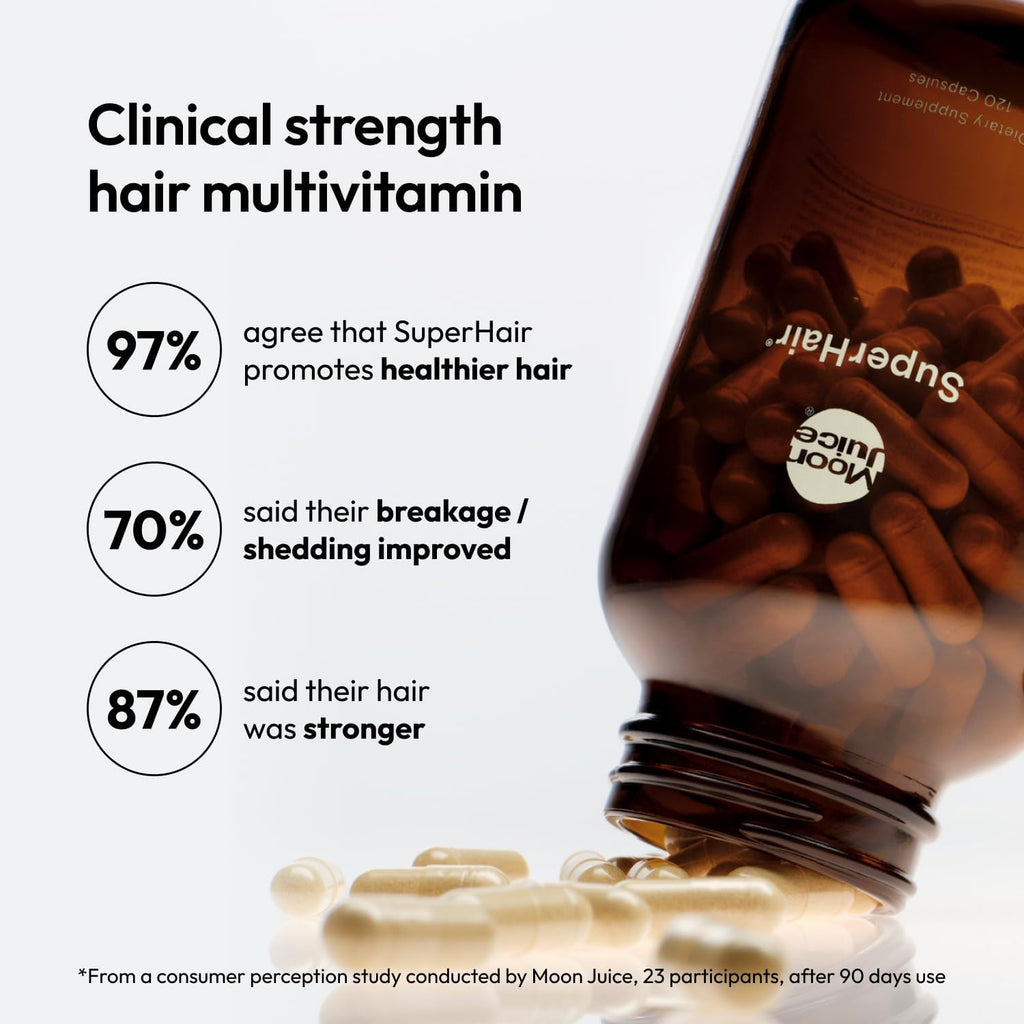 Moon Juice, SuperHair Growth Vitamins, Biotin & Saw Palmetto, 120ct | Clinical strength multivitamin for thicker, stronger strands, women & men, 30 servings