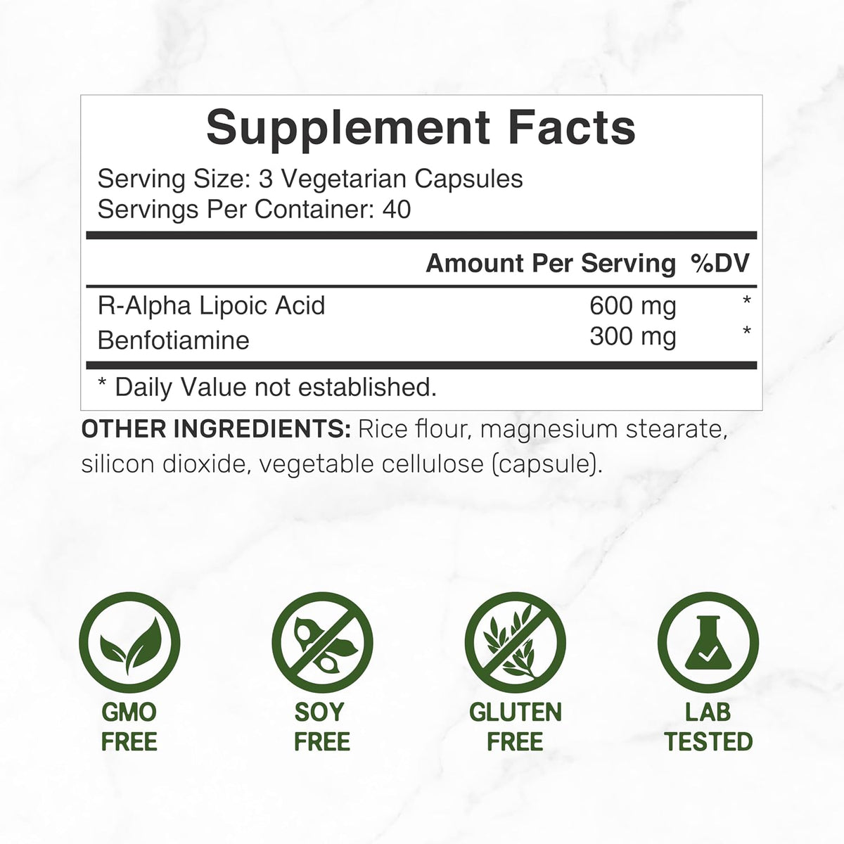 DEAL SUPPLEMENT R Alpha Lipoic Acid 600mg with Benfotiamine 300mg Per Serving, 120 Veggie Capsules – 200mg R-ALA Per Capsule – Antioxidant Supplement for Energy & Nervous System Support