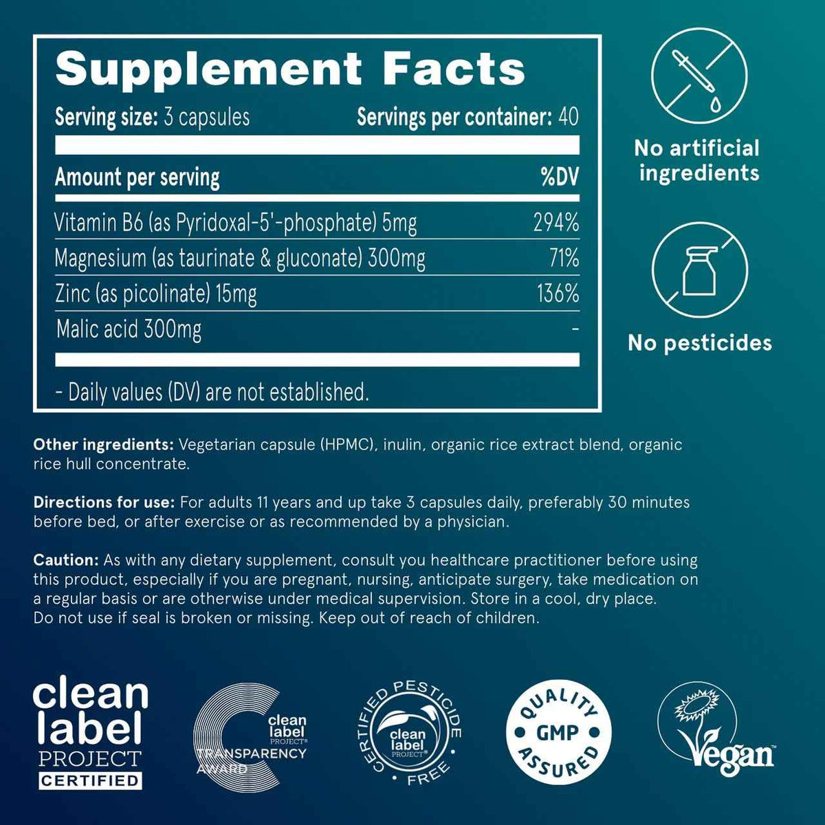 Puori Magnesium Complex Supplement - High Absorption Magnesium Taurinate & Gluconate, Zinc, Vitamin B6 & Malic Acid for Sleep Support, Immune & Bone Health & Muscle Recovery - 120 Vegan Capsules