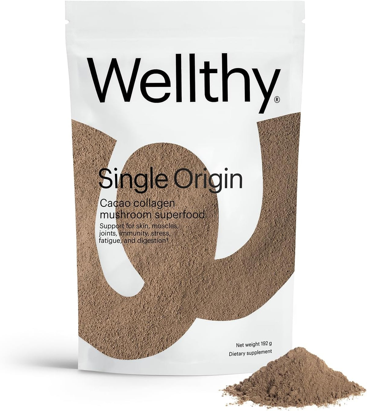 Wellthy Collagen Superfood Powder, Fights Stress & Fatigue, Cacao, Mushroom Powder - Organic Chaga & Reishi Extracts, Certified Organic Matcha, Allergen-Free & Non-GMO