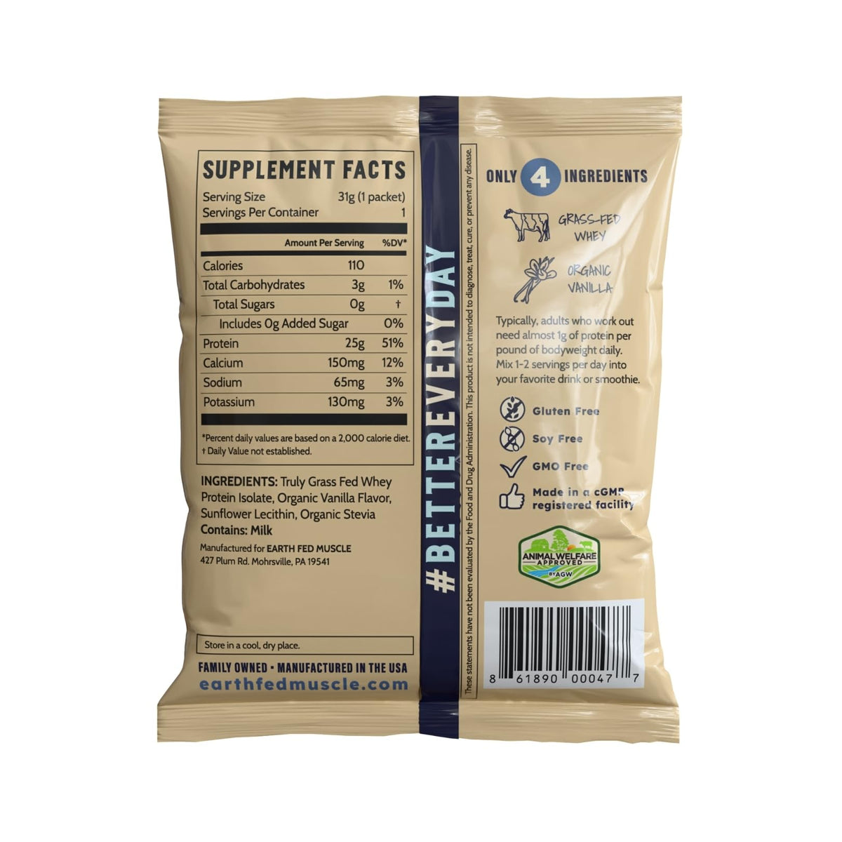 Earth Fed Muscle Whey Back Vanilla Irish Grass Fed Whey Protein Isolate | 25g protein per scoop, Third-Party Certified. Smooth vanilla, zero artificial sweeteners. Cold-processed in Ireland.