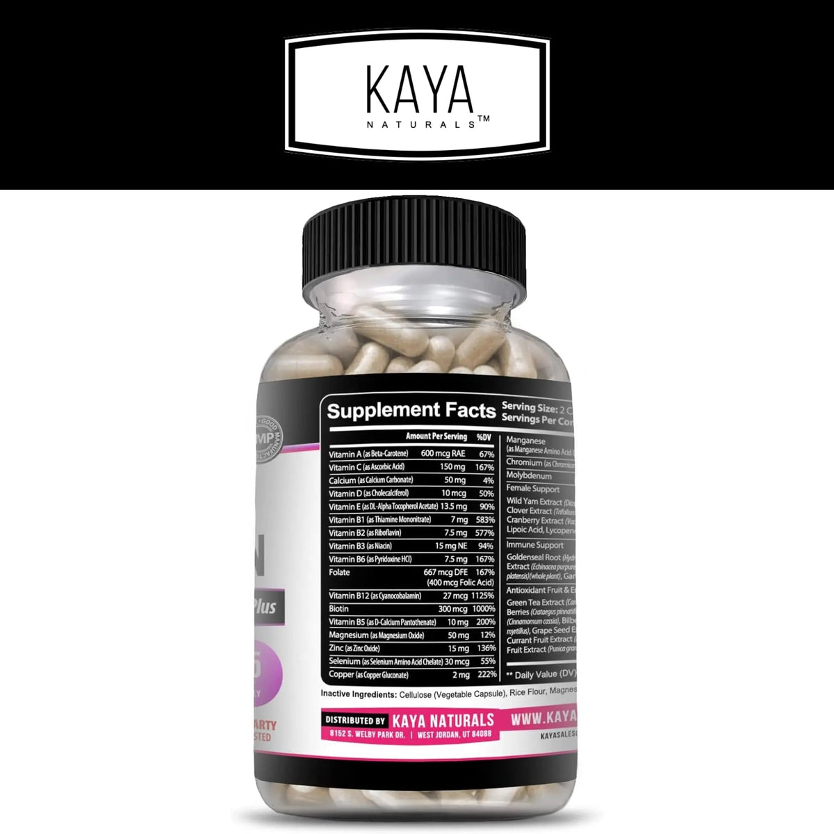 Kaya Naturals Women's Multivitamin, Overall Healthy Antioxidant, and Immune Support, Vitamins A, D, C, E, Biotin Kaya Naturals