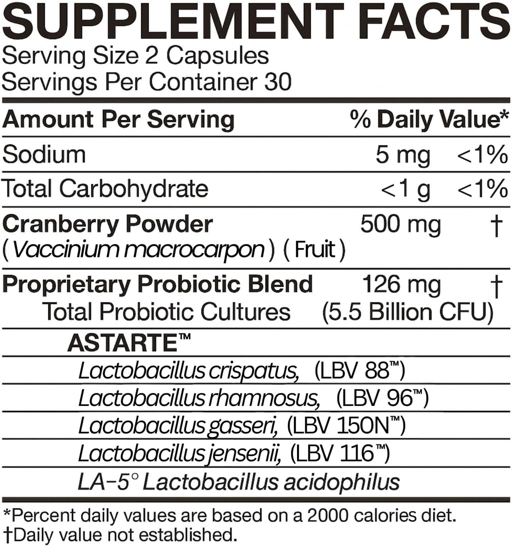 Probiotic Supplement with Cranberry for Women's Health Support, 60 Capsules | Supports Urinary Comfort & VB, with Cranberry & Probiotics for Daily Women's Wellness