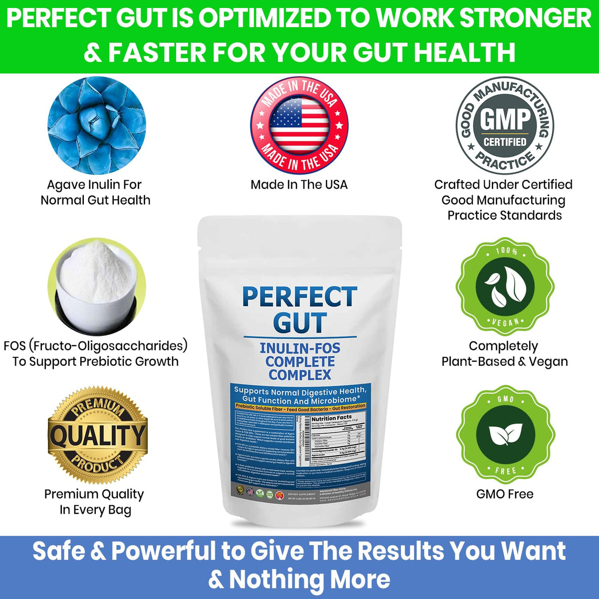 Perfect Gut: Inulin FOS Powder for Gut Health. Prebiotic Inulin. Unique Prebiotic 95% FOS Inulin Agave Fiber
